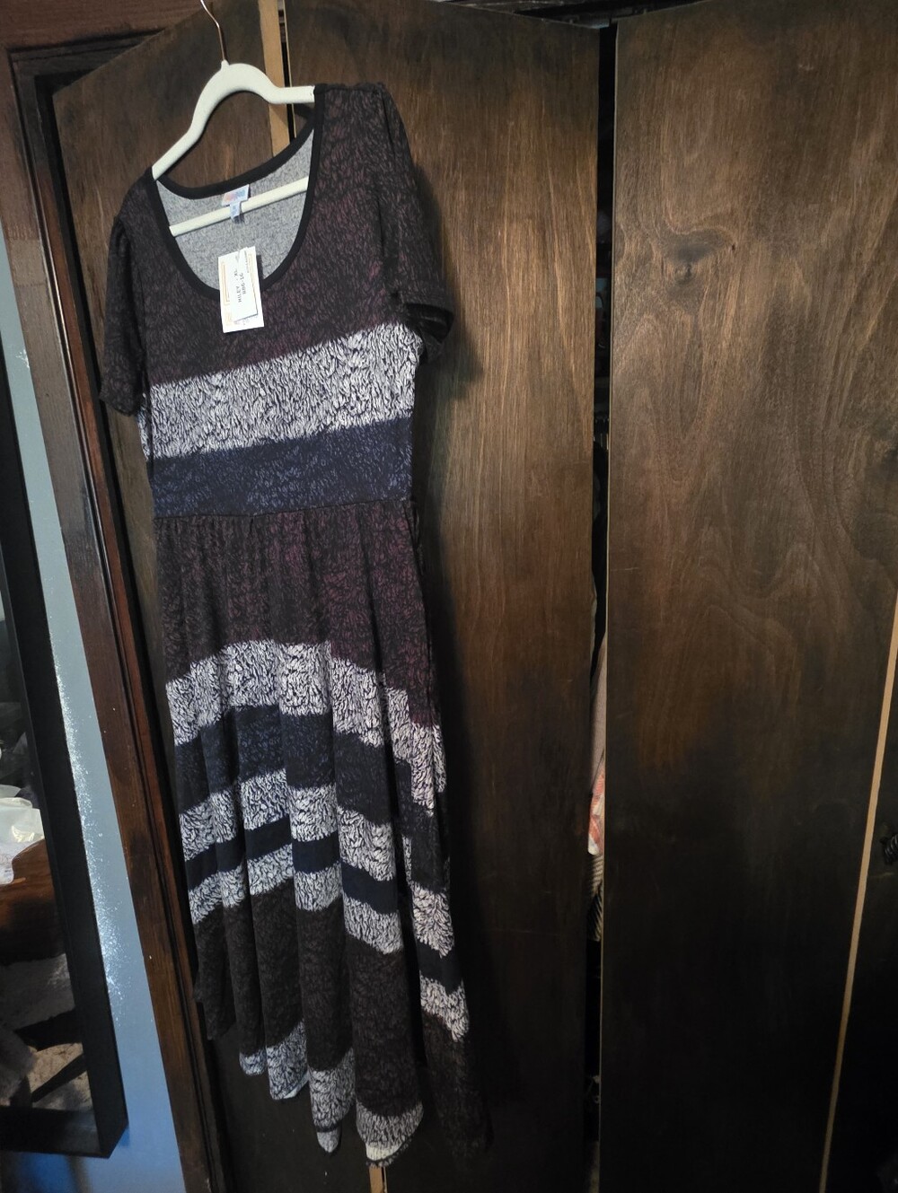 LuLaRoe Striped Scoop-Neck Maxi Dress - Black, Purple, White